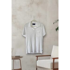 Lucky Brand Men's Short Sleeve Linen Johnny Collar Polo Small